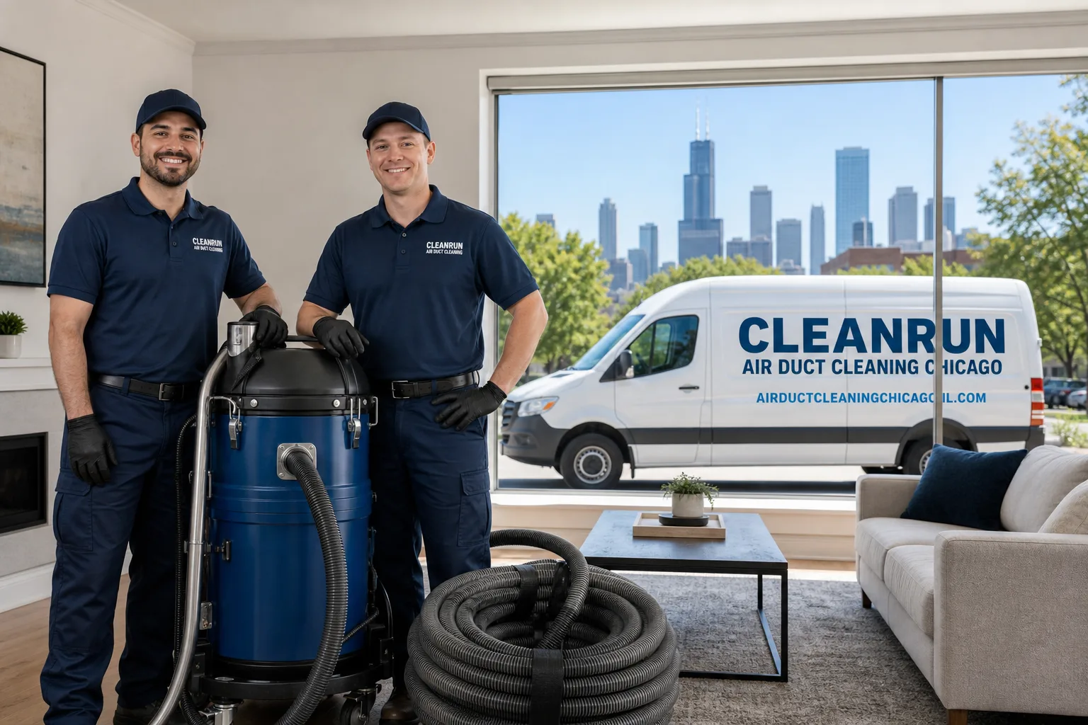 CleanRun Air Duct Cleaning Chicago air duct cleaning service vehicle and crew in Chicago, IL